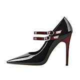 MissHeel Damen Spitze Absatzschuhe Schnalle Pumps Zweifarbig Bordeaux EU 43