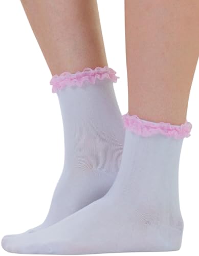 Image of ToBeInStyle Women's Indie Girl Ruffle Trim Heart Net Design Ankle High Fashion Socks