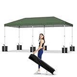 10x20 Pop Up Canopy - Easy Up Camping Tent with One Roller Bag, 3 Adjustable Height, 4 Weight Bags for Deck, Garden, Sports, Beach, Party - Green