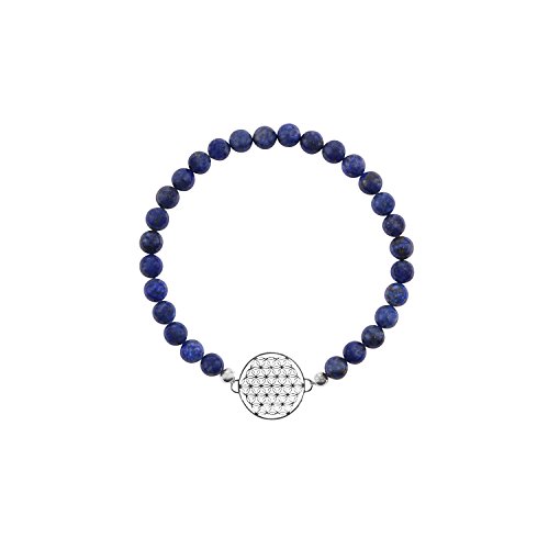 Bitto Bracelet Strech Lapis-Lazuli Bracelet avec Une plaquette D'Argent 925 Fleurs de la Vie Ø 15 mm Cover