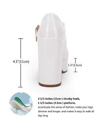 Image of Coutgo Womens' T-Strap Round Toe Chunky Platform Heels Patent Mary Jane Dress Shoes