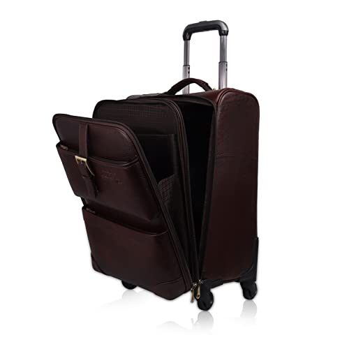 Image of Stylish and Durable Leather Trolley Luggage Bag Perfect for Travel and Business 46 litres Suitcase (Dark Brown, Leather)