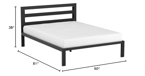 Amazon Basics Industrial Metal Bed Frame with Headboard and Wood Slats, 14 Inches High, Queen, Black
