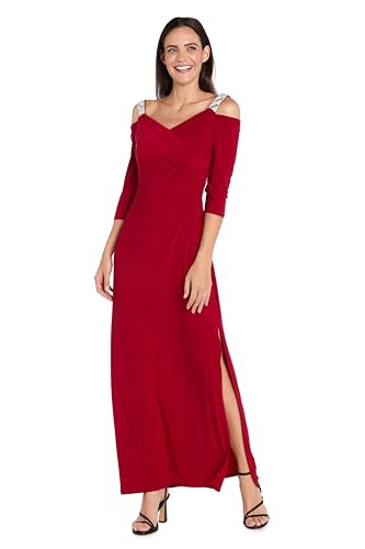 Image of R&M Richards Women's Long Off Shoulder Formal Dress W /Rhinestone Straps, Sweetheart Neckline & Side Slit