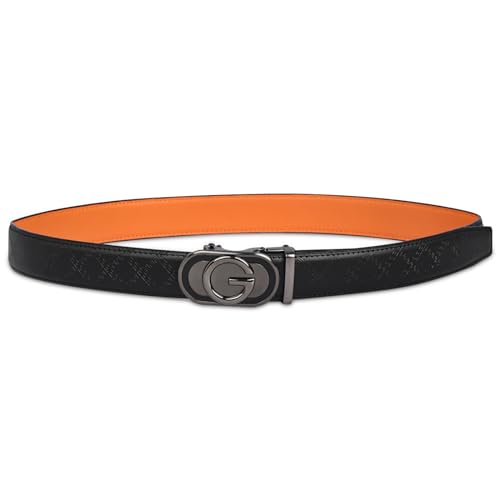 Image of Aurolran Men&Womens Leather Dress Belt Business Automatic Buckle Belt Color-Black Silver Gold