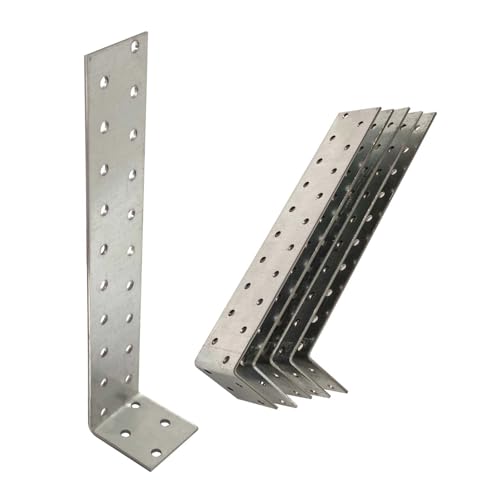 OMIDEAS 5 x Anchor Brackets (40 x 200 x 40) Metal Steel Tie Strap Corner L Steel Angle Timber Wood Joining Fixing Galvanised Connector