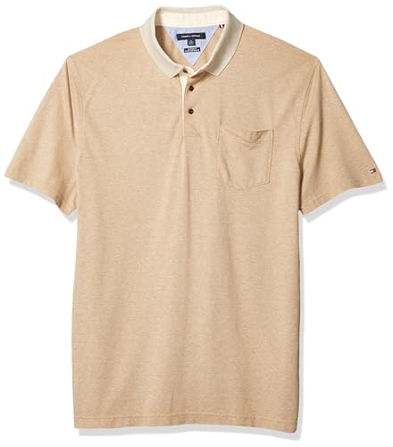 Tommy Hilfiger Men's Slim Fit Linen-Cotton Pocket Mesh Polo Shirt (Champagne, 2XL)