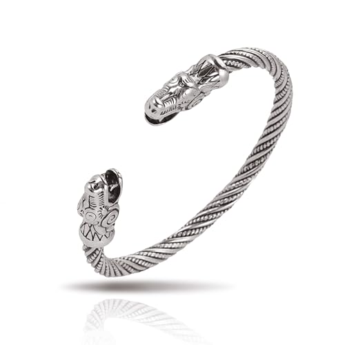 SIPURIS Pulsera vikinga para hombre, doble dragón, serpiente, nórdico, vikingo, anillo de brazo, ajustable, brazalete abierto de acero inoxidable, brazalete trenzado trenzado, joyería pagana wicca,