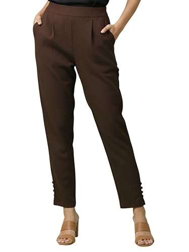 Image of Yash Gallery Women's Regular Fit Mid Rise Solid Lycra Trouser Regular Pants