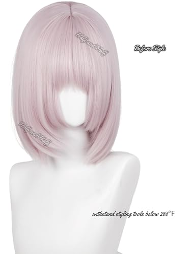 Image of Half and Half Short Straight Light Pink Anime Death Devil Wig for Fami Cosplay Pastel Pink Wigs with Bangs for Women Halloween Party Daily
