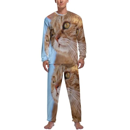 Ensemble de pyjama homme haut et bas finitions soignées vêtements de nuit chat orange élégant