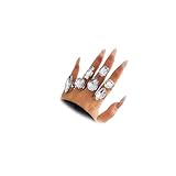 DZSYJKTM Sparkly Silver Chunky Crystal Rings Set for Women, Statement Bling Geometric Rhinestone Oval Square Teardrop Knuckle Finger Open Ring Party Prom Jewelry (Silver)