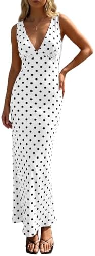 Wenrine Womens Summer Polka Dot Maxi Dress Mesh Wedding Guest Bod...