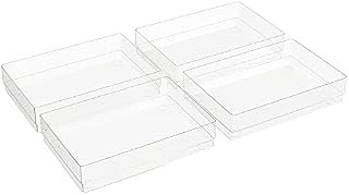 Gatton Design Desk Drawer Organiser Clear Plastic Trays | Set of 4 | Storage Organizer & Dividers | Organise Makeup, Toiletries & Stationary | Anti-Slip Feet & Stackable | (9x6x2in/22.9x15.2x5.1cm)