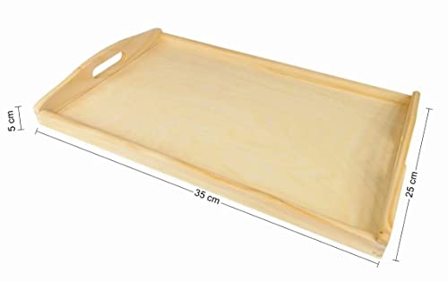 Wooden World Medium Wooden tray serving bed breakfast with handles natural lacquered wood 35 x 25 x 5 cm, Brown - Image 2