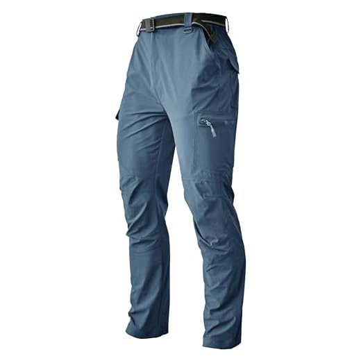 BALWUKO Mens Hiking Cargo Pants Lightweight Quick Dry Waterproof Outdoor Fishing Travel Climbing Work Pants Stone Blue L