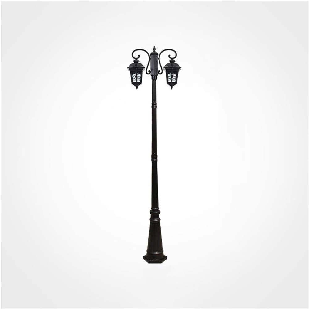 Vintage Metal Aluminum High Pole Pillar Light Outdoor Double Head E27 Retro Street Glass Lantern European for Patio Lamp Post Light(H 230cm/90.55in)