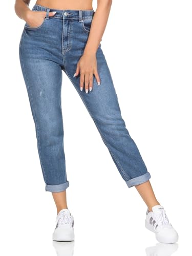 Hailys Damen Jeans high Waist Weite Passform 5-Pockets leichte Waschung, Farben:Blau-2, Größe:XL