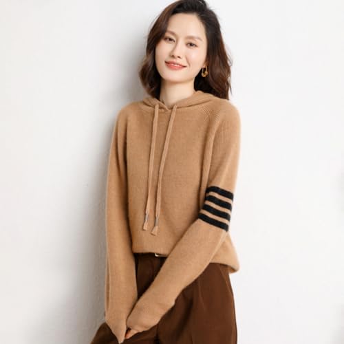 Image of Women's Long Sleeve Hoodie Cashmere and Wool Blend Pullover Tops Sweater