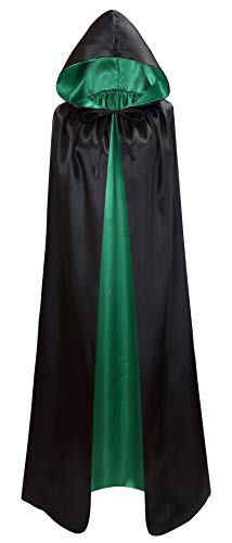 Makroyl Unisex Reversible Hooded Cloak Cape for Halloween Christmas Witch Party Vampires Cosplay Costumes (Black+Green, Large) - Image 3