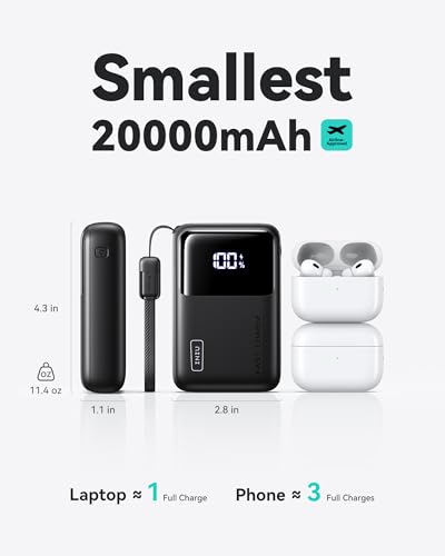 INIU Power Bank, 20000mAh 65W Ultra Compact USB C Laptop Portable Charger, PD QC Fast Charging 3-Output External Battery Pack for Laptop MacBook iPad Tablet Steam Deck iPhone 17 16 15 Pro Samsung S24
