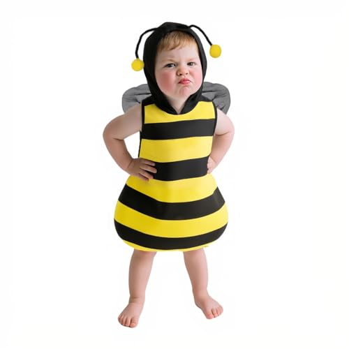 Baby Unisex Plush Animal Outfit Toddlers and Kids Bee Sleeveless Hooded Dress 2-24