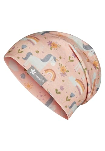 Sterntaler Beanie Einhörner - Lässige Baby Mütze aus Flammgarn Jersey mit Allover Druck - Mädchen UV-Schutz 50+ Beanie Mütze - variabel tragbar - Baby und Kinder Übergangsmütze, staubrosa, Größe 53