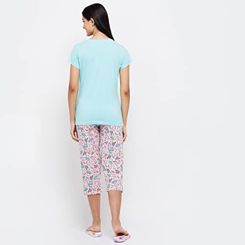 Image of Max Women Nylon Printed Round Neck Capris Set T-Shirt with Capris