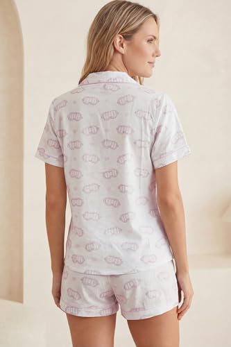 Image of LUBOT 100% Cotton Pajamas for Women 2 Piece PJ Set Poplin Woven Lightweight Ladies Button Short Sleeve Sleepwear S-XXL