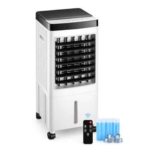 TAZTIR AMZ COOMER 3-in-1 Swamp Cooler Portable with Remote,[Cooling Fan that Blow Cold Air] Evaporative Swamp Cooler 45° Oscillation, 3 Modes, 4 Ice Packs – Quiet & Efficient Cooling Tower Fan for Room & Offi