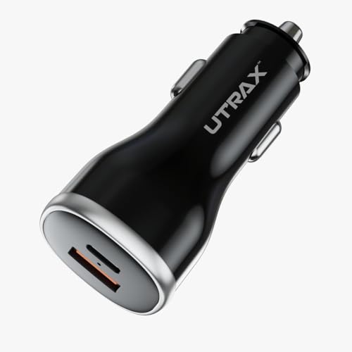Image of UTRAX 51W Fast Car Charger with 33W PD & 18W QC | Dual Port All Protocol Charger for Car | Type-C Power Delivery & USB Quick Charge | Black | 1 Year Warranty (51W (with USB to Type C Cable))