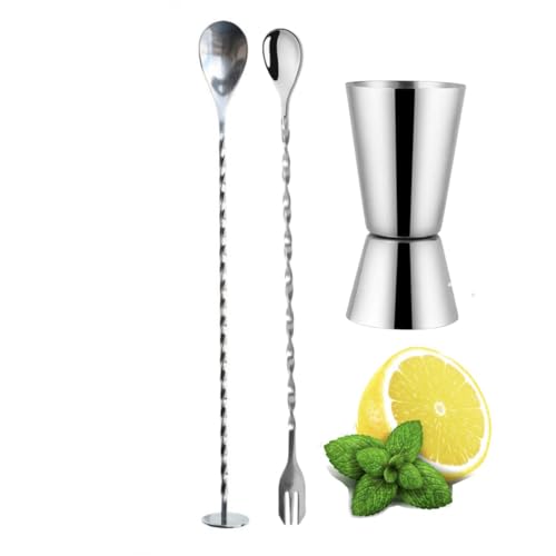 Dosatore Misurino Doppio per Cocktail 30ml /60ml Stile Giapponese 2 Cucchiai Bar In Acciaio Inox Qualità’ Premium Professionale Attrezzatura Per Bar,Discoteche,Party, Feste, (Argento)