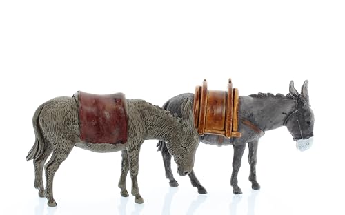 Moranduzzo 2 Ânes Assortis pour Crèche de 10 Cm Échelle 1:20 - Figurines de Crèche Indestructibles - Peinture Finition à la Main, Produit Officiel, Fabriqué en Italie, Sculpteur M. Landi
