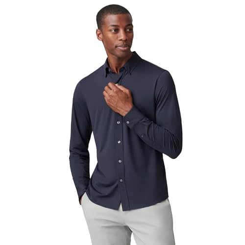 Rhone Men's Commuter Shirt, Performance Dress Shirts for Men, Machine Washable, Wrinkle Resistant, Slim Fit Button Down Shirt (True Navy, Large)