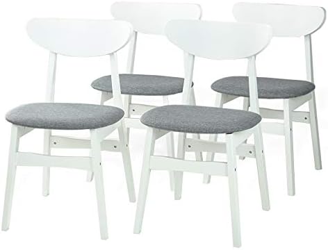 Wickerix Juego de 4 sillas laterales modernas Yumiko de madera maciza para comedor y cocina, con asiento acolchado, color blanco