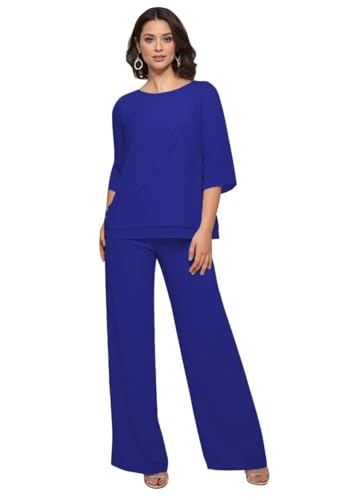 Mother of The Bride Pant Suits 2 Pieces Women Dressy Chiffon Outfit Sets for Wedding Guest JH002