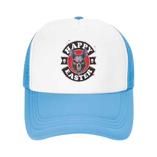 Greenchant Happy Easter Trucker Hat Easter Funny Gags Kids Hats for Boys Girls Adjustable Snapback Mesh Baseball Cap - Sky Blue