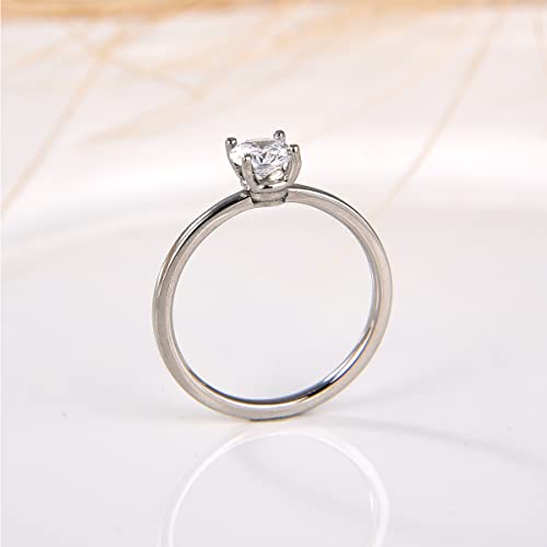 Round Brilliant Cubic Zirconia Titanium Engagement Ring, Titanium CZ Wedding Band, Eternity Rings for Women Size 7 to 102