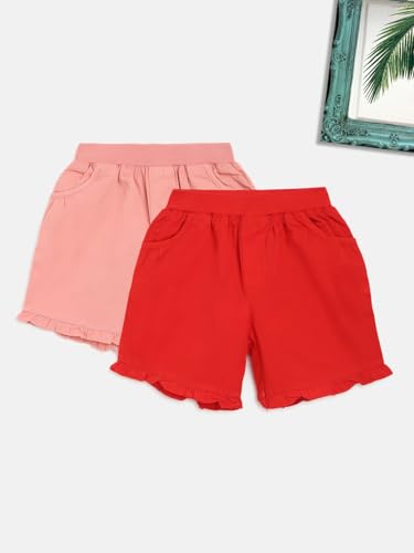 Image of Li'l Tomatoes Girls 100% Cotton Combo Shorts Pack of 2 | Soft & Breathable Summer Shorts | Elastic Waist Casual Wear | 2-14 Years