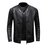 HBODHBGS Fall Casual Men'S Leather Jacket Korean Style Jacket Flight Motorcycle Style Stand-Up Collar Jacket (US, Alpha, Small, Regular, Regular, Black)