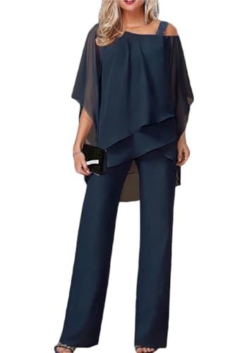 Generisch Traje de pantalón para mujer, elegante, vintage, juego de 2 piezas, traje de noche con tul, camiseta de gasa de dos piezas, camiseta de gasa y cintura alta, cóctel festivo, traje de pantalón