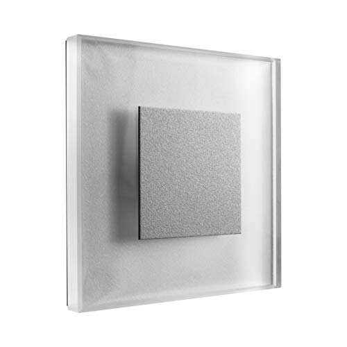 Preisvergleich Produktbild LED Treppenbeleuchtung Premium SunLED Large Warmweiß 230V 1W Echtes Glas Treppenlicht mit Unterputzdose Treppen-Stufen-Beleuchtung Wandeinbauleuchte (ALU: Silbergrau; LICHT: Warmweiß, 1 Stück)