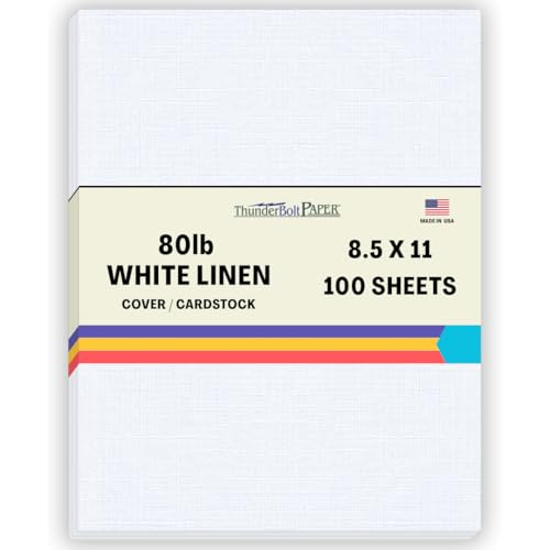 100 White Linen 80# Cover Paper Sheets - 8.5