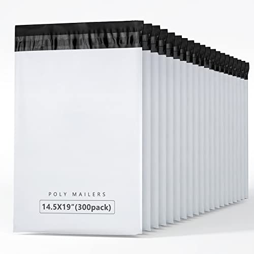 Image of Metronic Poly Mailers 14.5x19 Inch 300Pack Large Shipping Bags for Clothing | Self Seal Waterproof Shipping Envelopes for Clothes Thick Mailing Packaging Bags for Small Business E-commerce in White