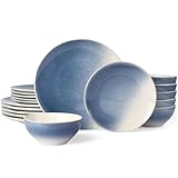 Richmount Glacier Tafelservice für 6 Personen, 18-teiliges Steingutgeschirr-Set, reaktiv glasiert, spülmaschinen- und mikrowellenfest, Service für 6 Personen, Azurblau