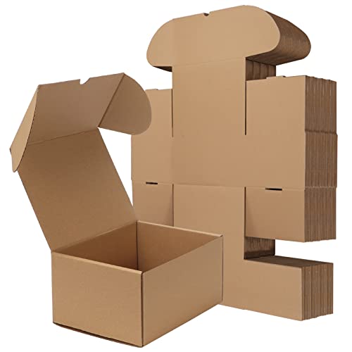 RLAVBL Pack de 25 Cajas de Carton 20,4x15,3x10,2cm con Tapa para Envios de Paquete, Cajitas de Papel Kraft para Regalo o Embalaje, Marron.