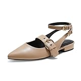Arromic Slingback Flats for Women Pointed Toe Mary Jane Punk Buckle Ballet Flats with Ankle Strap for Two Wear Comfortable Dressy Shoes Nude