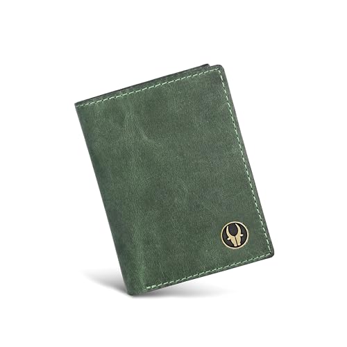 Image of WildHorn RFID Protected Genuine Leather Wallet for Men I 4 Card Slots I 2 Slip Pockets I 1 Currency Compartment (Green Hunter)