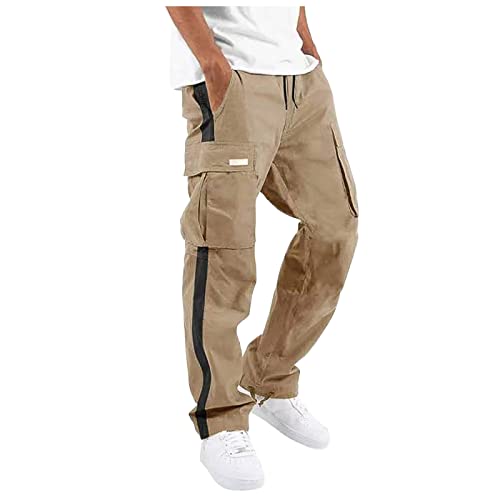 DuDubaby Track Pants Mens Cargo Pant Drawstring Elastic Waist Hiking Joggers Loose Tactical Sweatpant Workout Outdoor Trouser