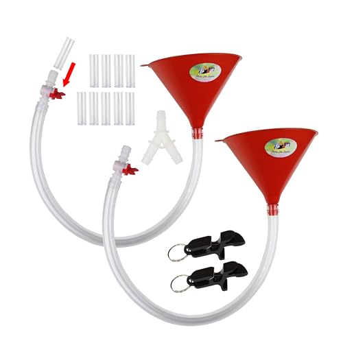 Beer Bong Funnel 2 Pack - Double Header 5 Foot Options - 2 funnels 2 Shotgun Tool Bottle Opener Keychain 10 Mouthpieces 2 Extra Long 2.5 feet (30 inch) Kink Free Tube 2 nozzles 1 Y Connector